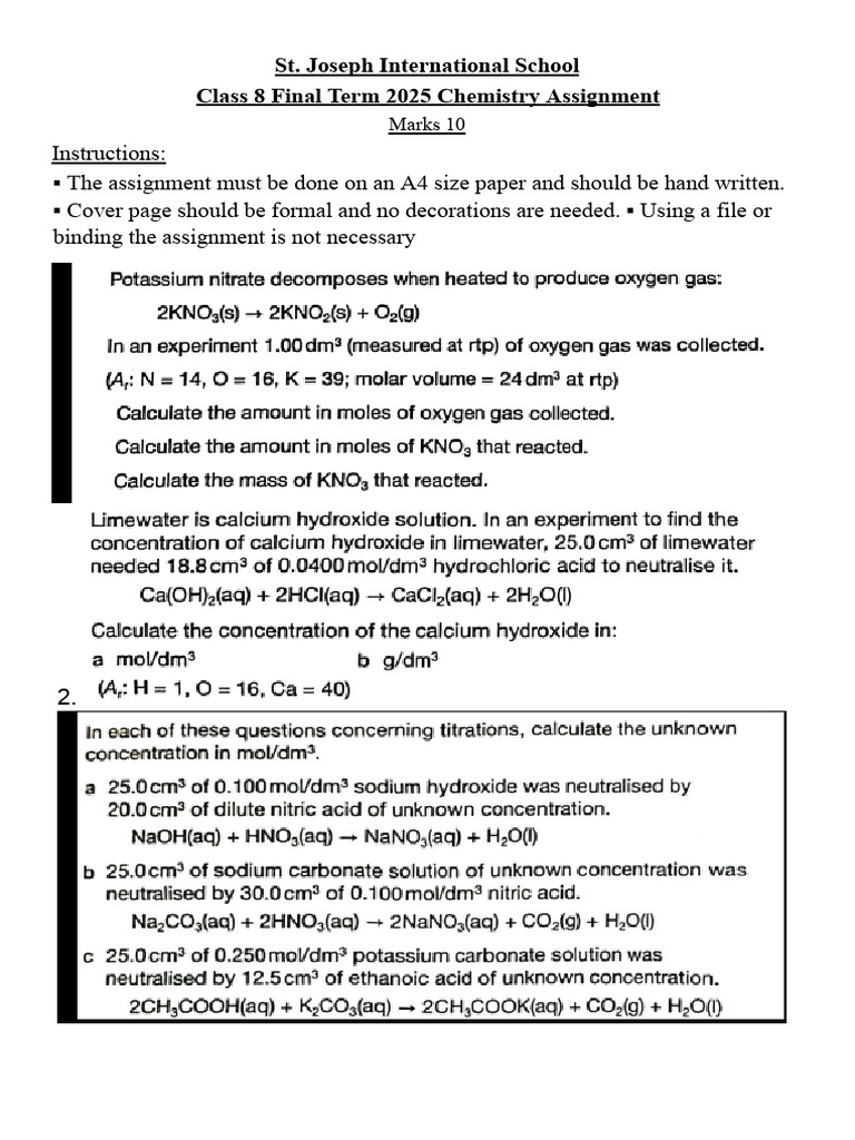 Chemistry Assignment Front Page Guide | PDF
