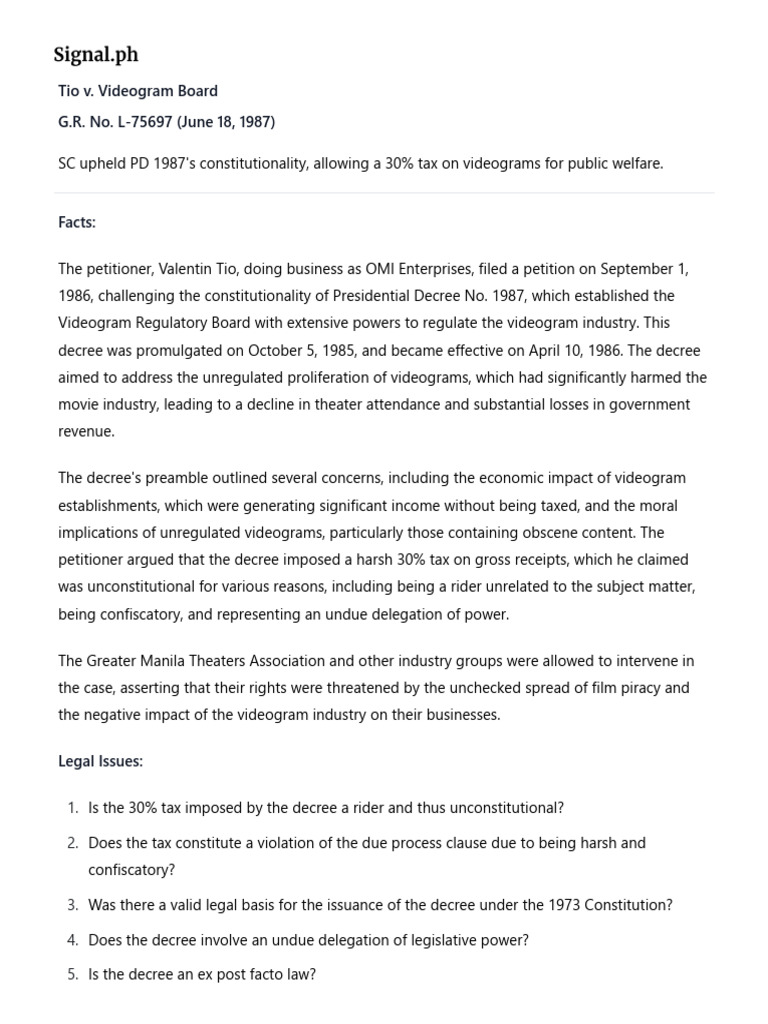 Constitutionality of Videogram Tax Upheld | PDF | Ex Post Facto Law ...