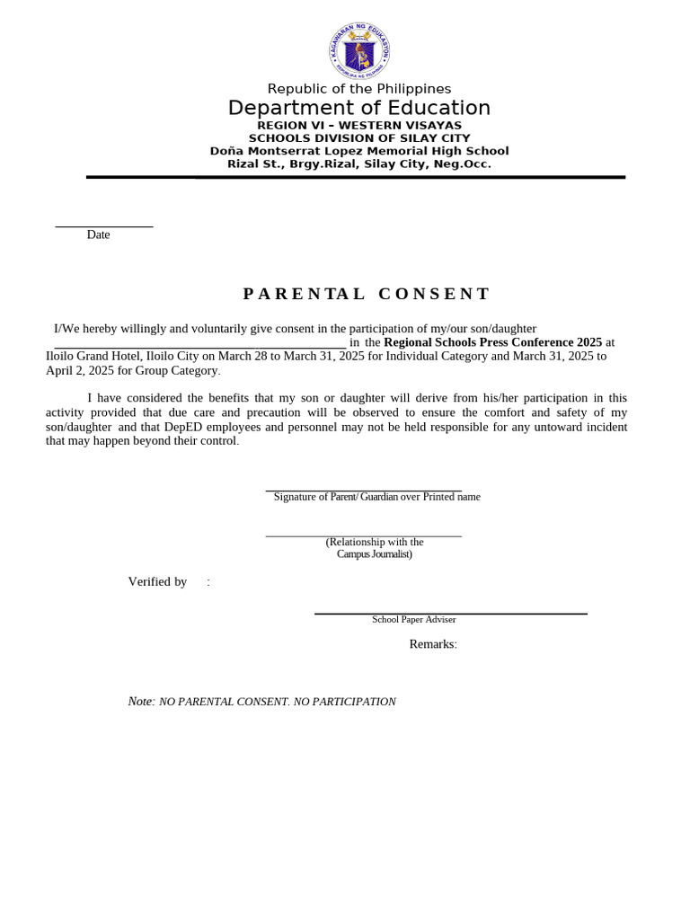 Parental Consent for Press Conference 2025 | PDF