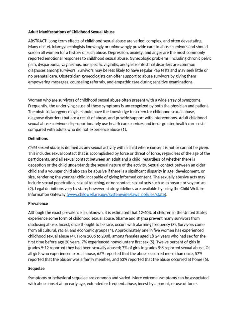 Effects of Childhood Sexual Abuse in Adults | PDF | Child Abuse ...