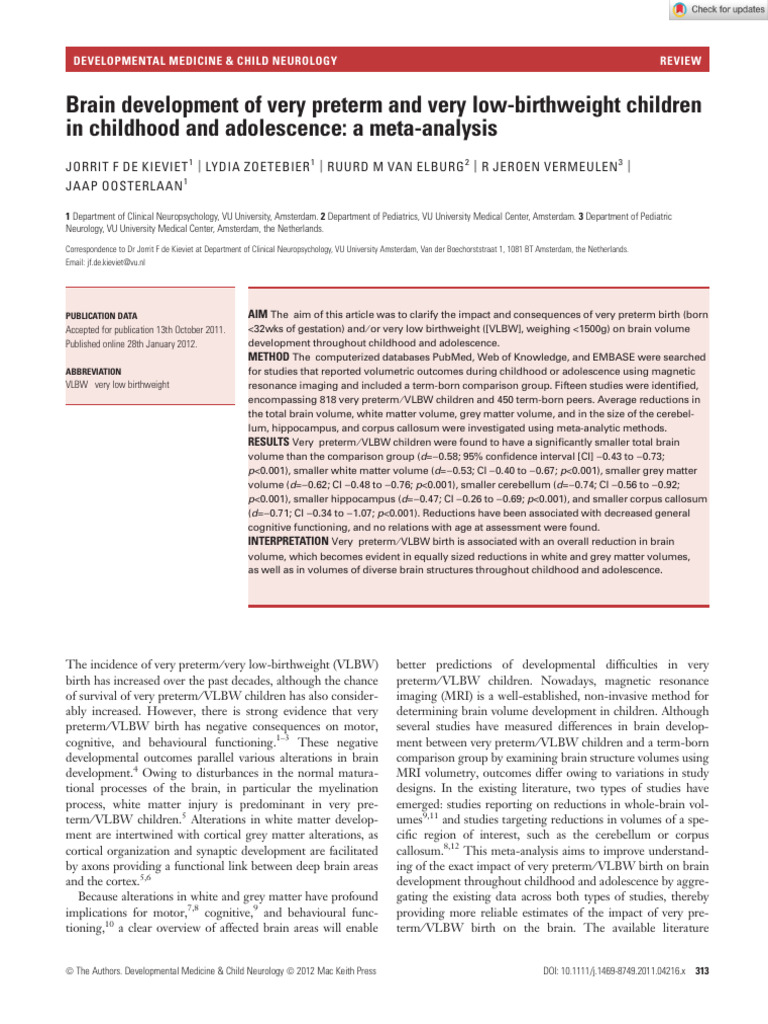 Brain Development Childhood Very Preterm | PDF | Diseases And Disorders ...