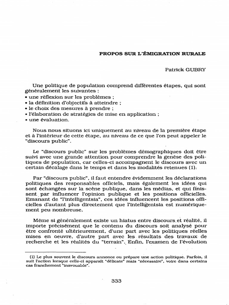 Discours sur l'exode rural au Cameroun | PDF | Urbanisation | Zone rurale