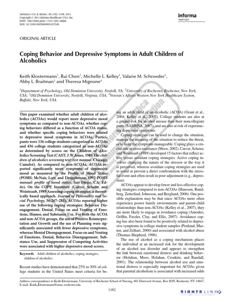 Coping Behavior and Depressive Symptoms in Adult Children of | PDF ...