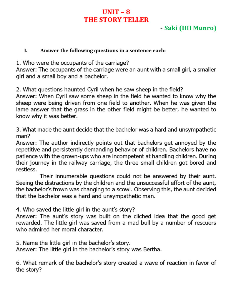 UNIT 8 The Story Teller Notes | PDF