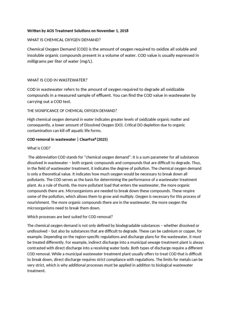 What Is Chemical Oxygen Demand | PDF | Sewage Treatment | Water