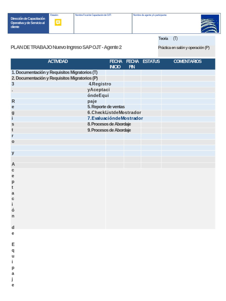 Plan de Trabajo Focales Nuevo Ingreso SAP OJT EDITABLE BLANCO 1-1 | PDF 