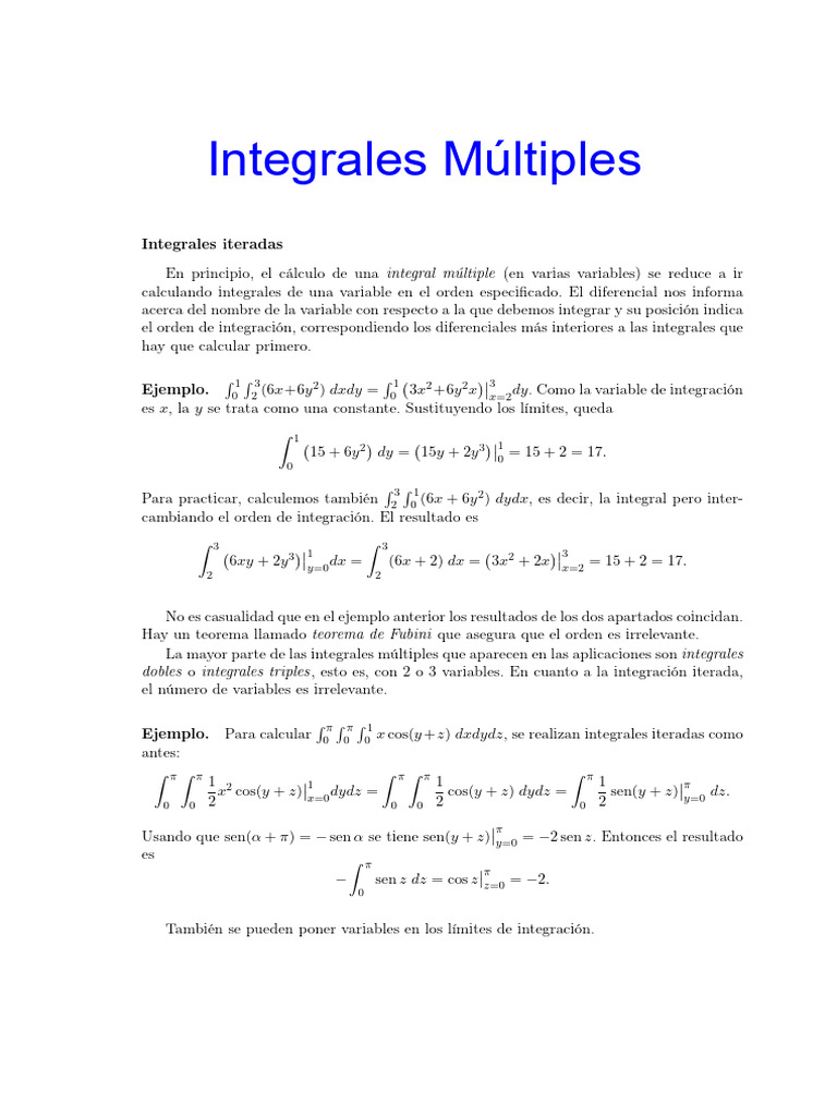 Integrales Iteradas: Teoría y Ejemplos | PDF | Integral | Geometría ...