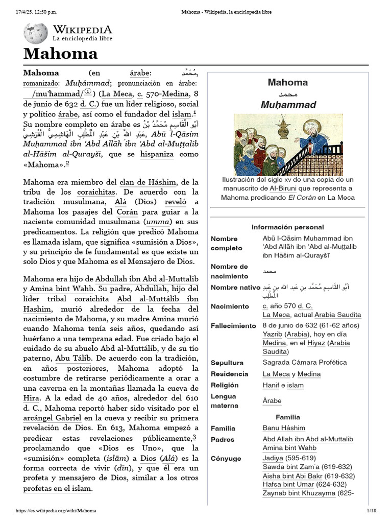 Mahoma - Wikipedia, La Enciclopedia Libre | PDF | Mahoma | la meca