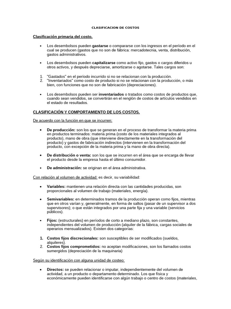 Clasificación de Costos Empresariales | PDF | Costo | Economias