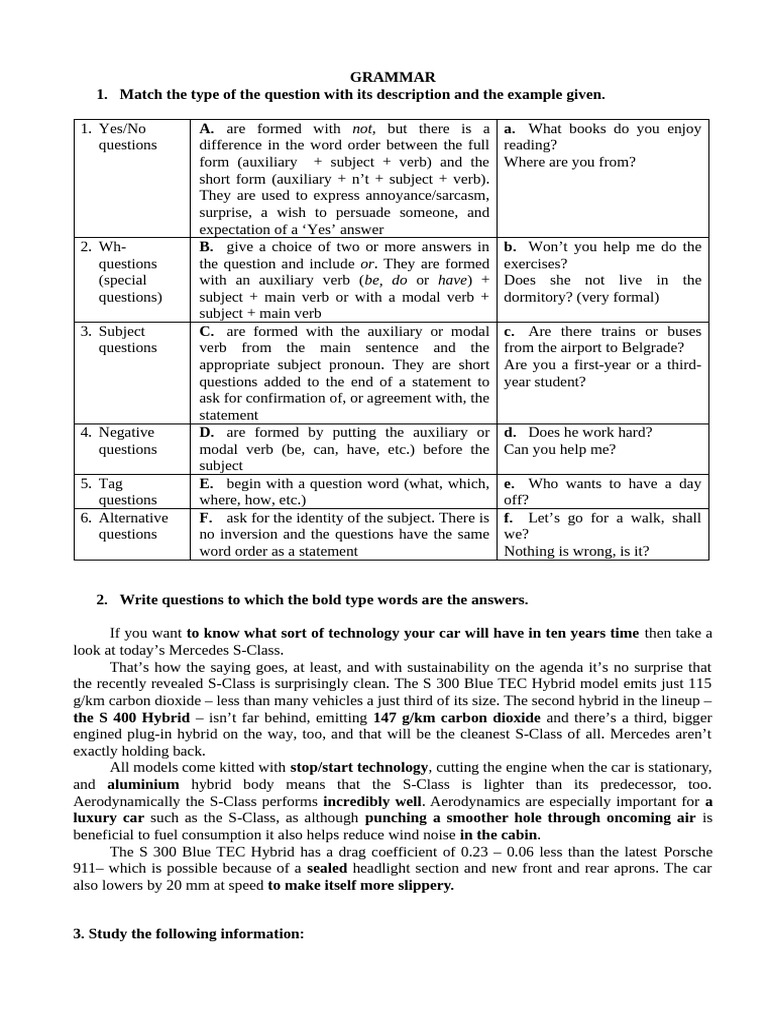 Types of Questions in English Grammar | PDF | Question | Verb