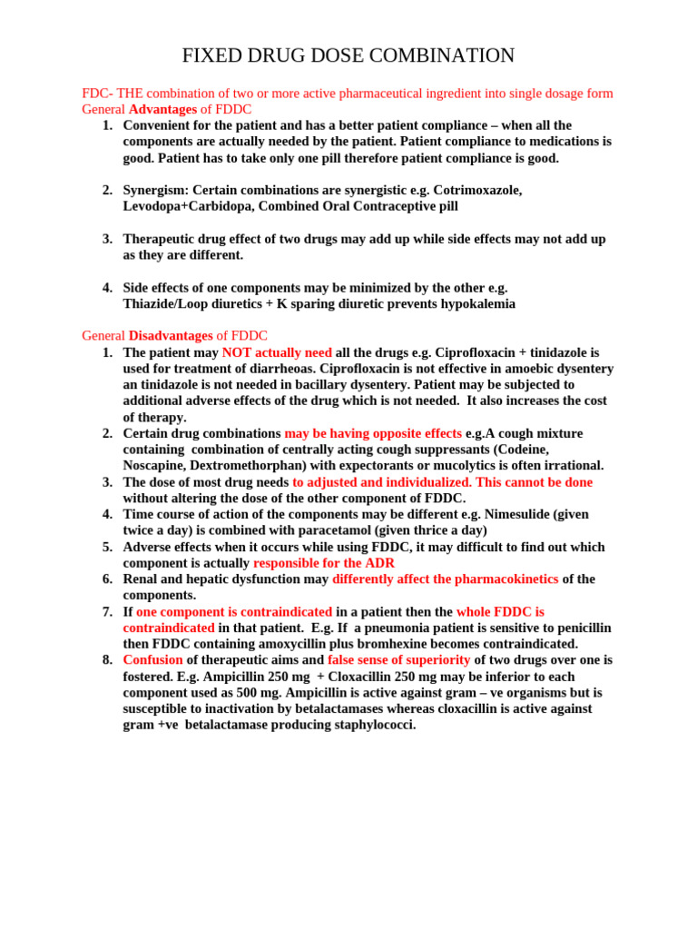 General Advantages of FDDC | PDF | Medical Specialties | Drugs