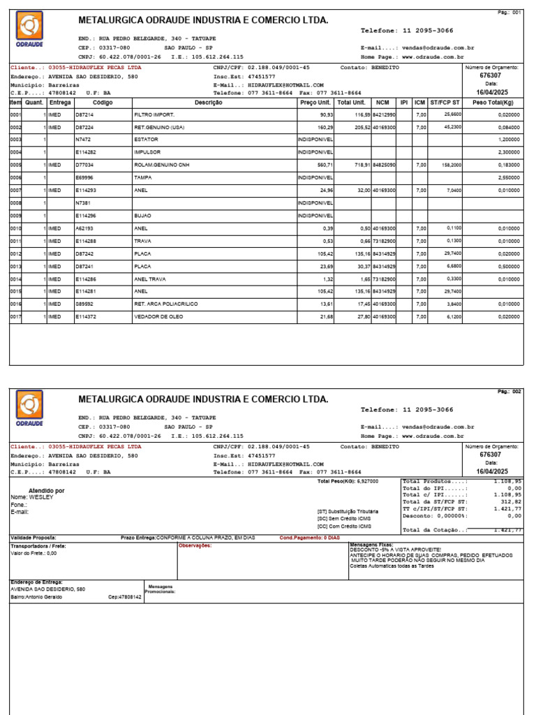 Orçamento 676307 - Hidrauflex | PDF