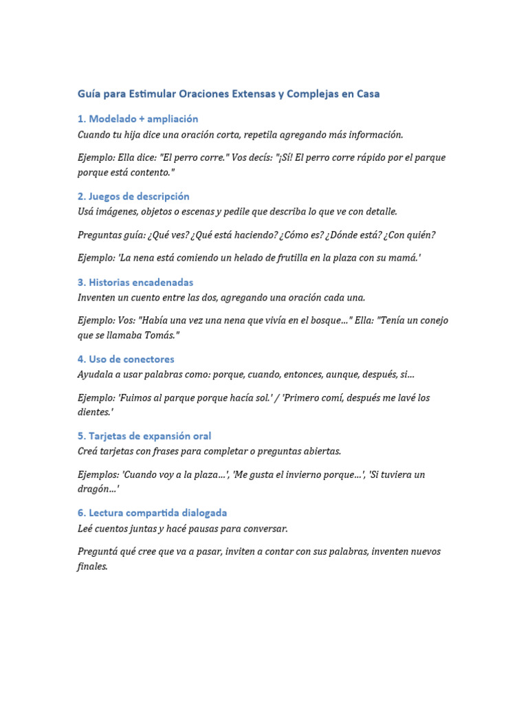 Estimula Oraciones Complejas en Casa | PDF