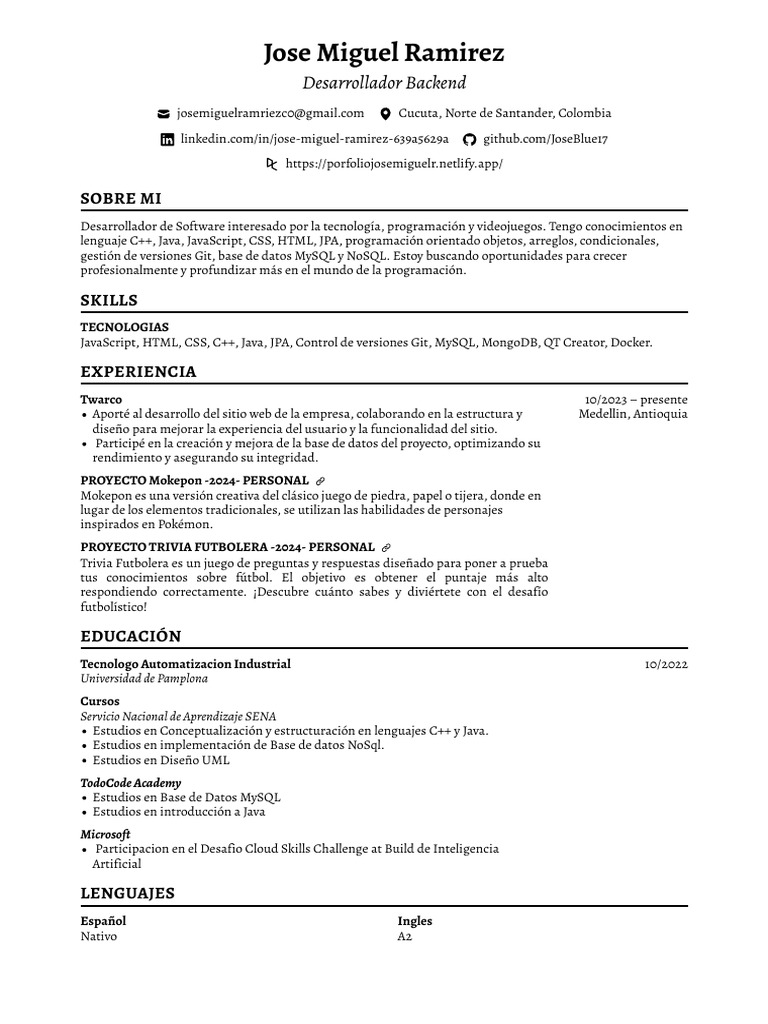 Desarrollador Backend en C++ y Java | PDF | Mi sql | Java (lenguaje de ...
