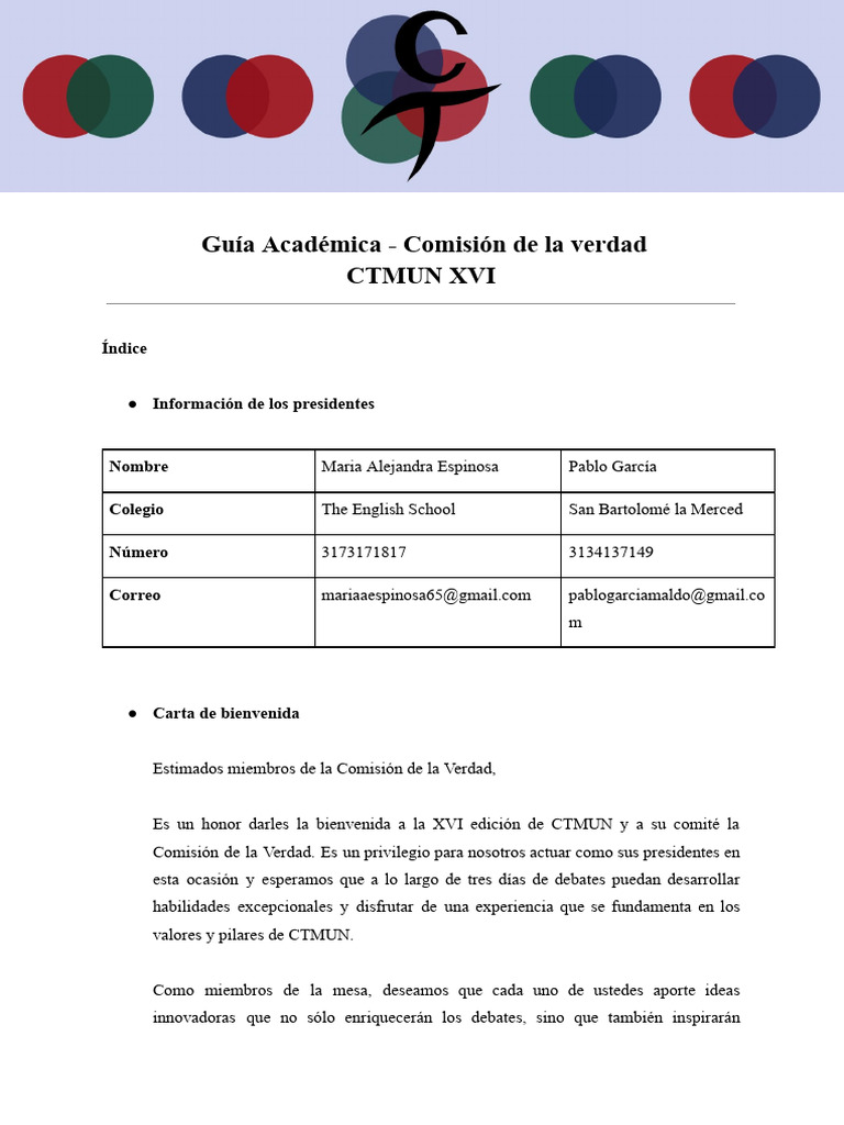 Guía de la Comisión de la Verdad CTMUN XVI | PDF | Colombia | Ciencias ...