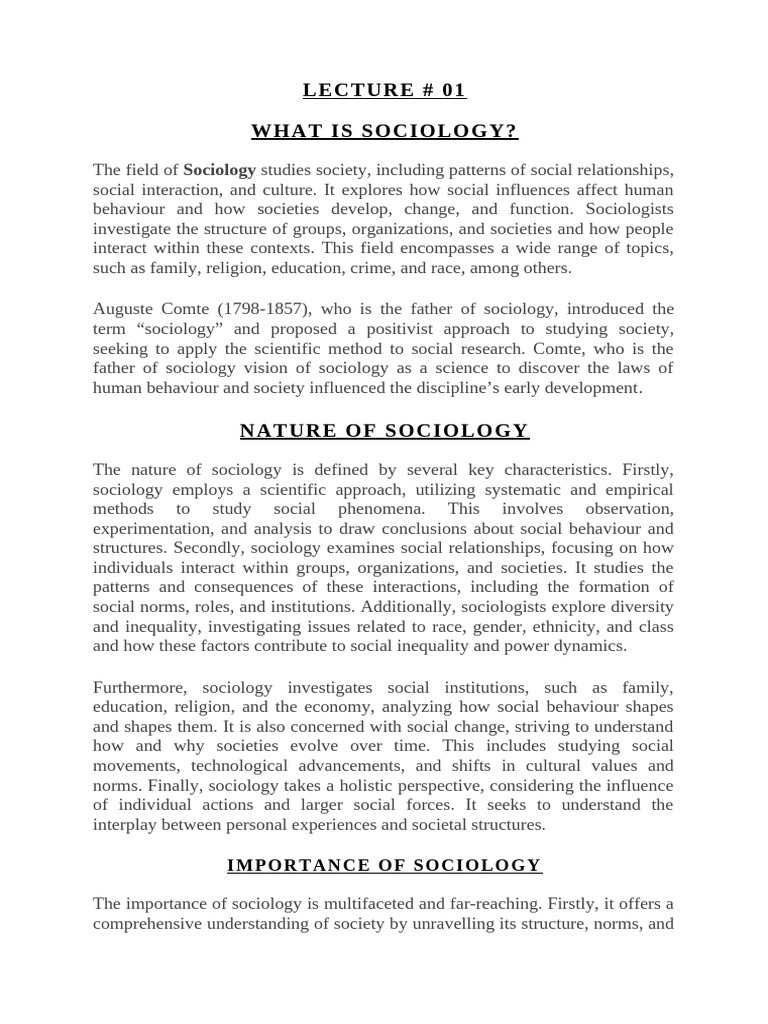 Lecture 02. Nature and Scope of Sociology | PDF | Sociology | Society
