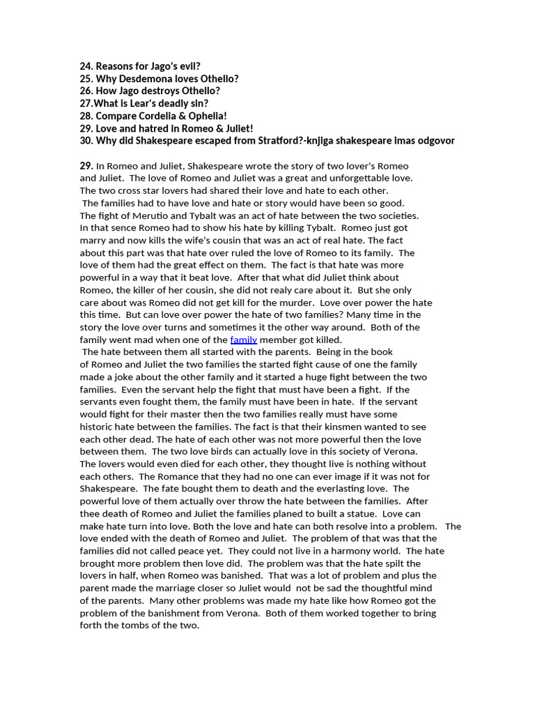 24-30 Shakespeare Pitanja | PDF | Iago | Othello