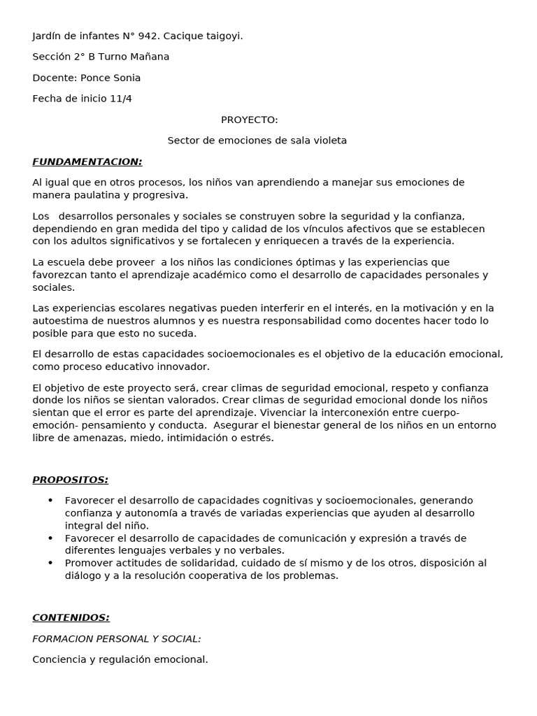 PROYECTO DE EMOCIONES. | PDF | Las emociones | Educación de la primera ...
