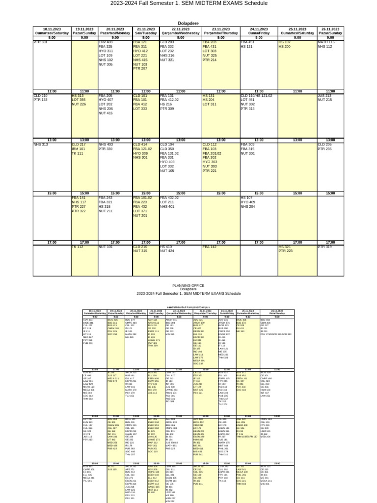 2023-2024 Fall Midterm Exam Schedule | PDF | Educational Stages