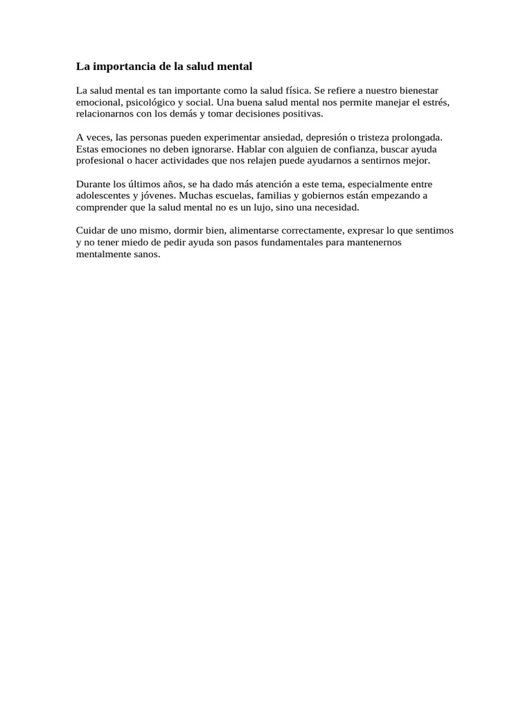 Importancia de la salud mental | PDF