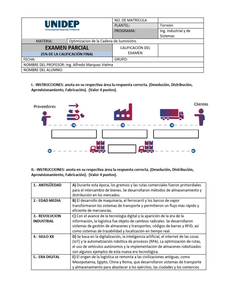 Examen de Logística y Cadena de Suministro | PDF | Lean Manufacturing ...