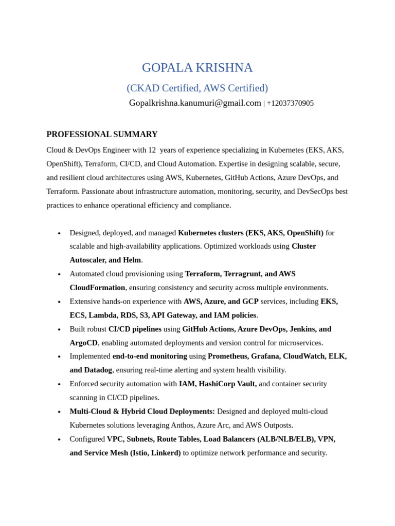 Cloud DevOps Engineer Resume Summary | PDF | Cloud Computing | Amazon ...