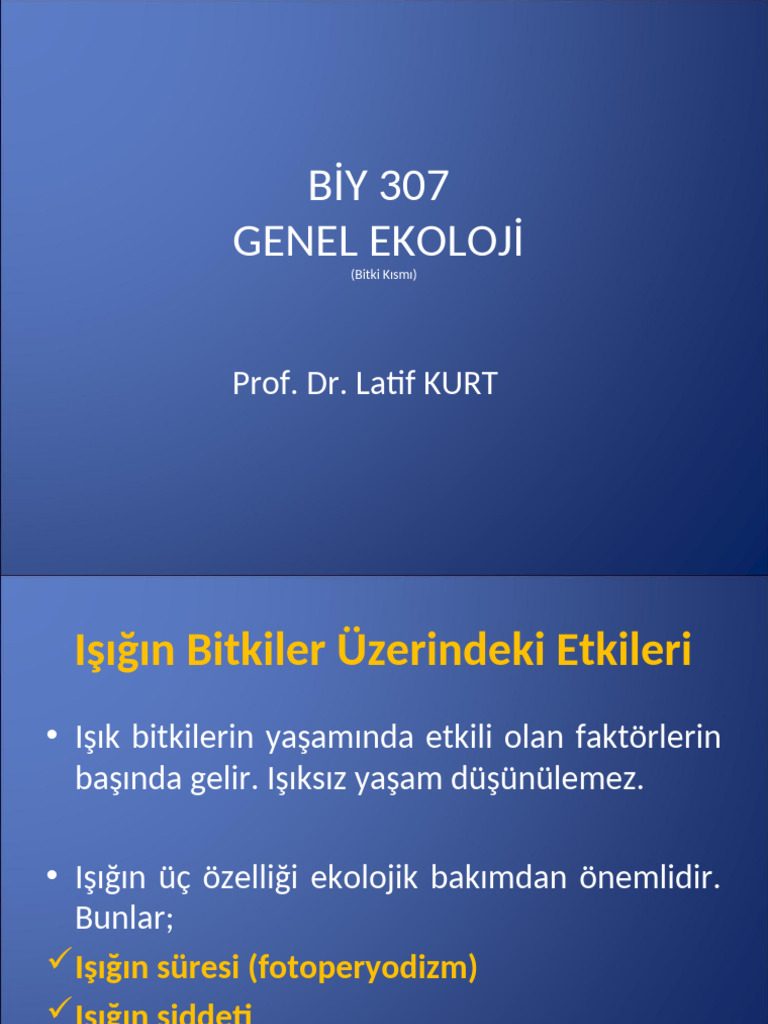 BİY 307 Genel Ekoloji: Prof. Dr. Latif KURT | PDF
