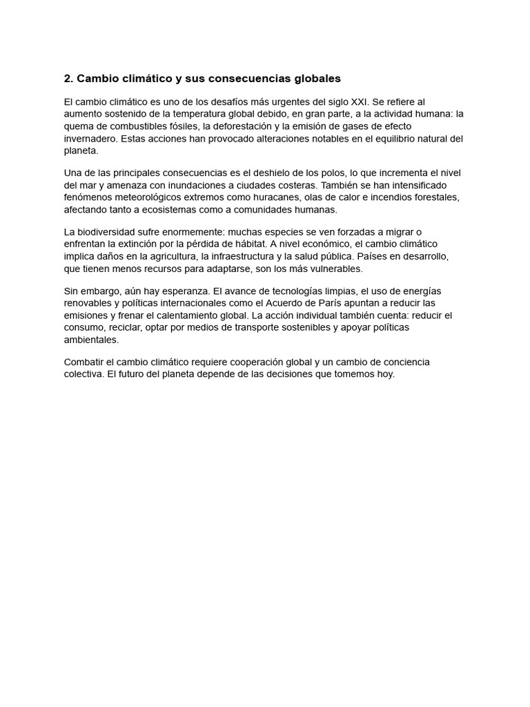 Cambio Climático y Sus Consecuencias Globales | PDF
