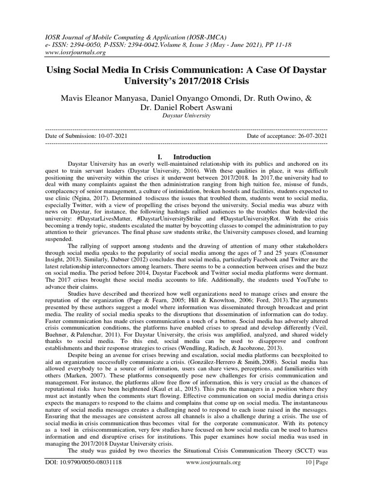 Social Media in Daystar Crisis Management | PDF | Social Media ...