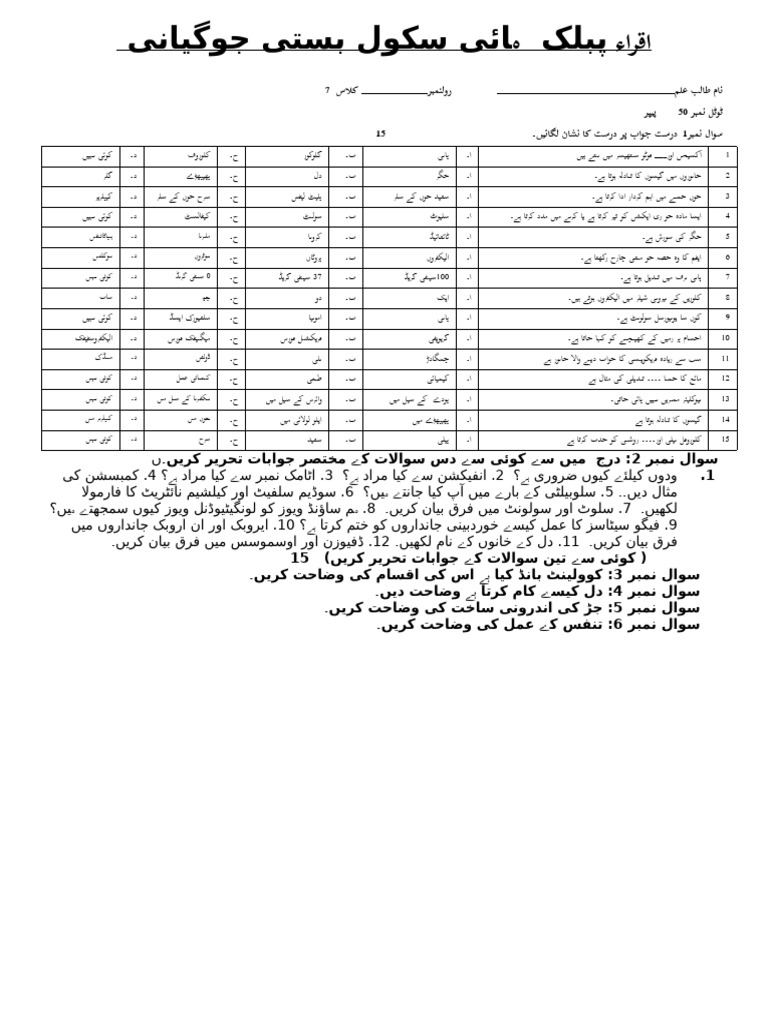 Class 7th Science Annual 2025 | PDF
