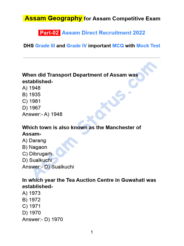 Assam Geography For Assam Competitive Exam Part 02 | PDF