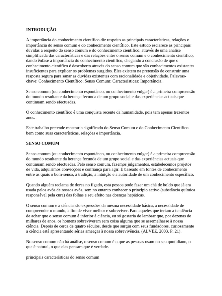 Senso Comum vs. Conhecimento Científico | PDF | Science | Método científico