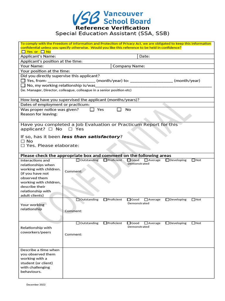 Special Education Assistant Reference Form | PDF | Social Psychology ...