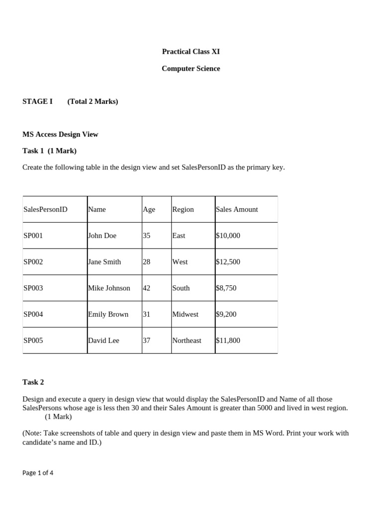 Practical Paper Xi V 1 | PDF | Microsoft Access | Sql