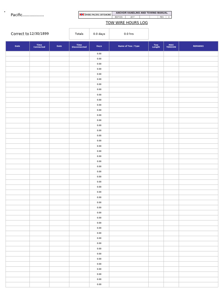 Pacific Tow Wire Hours Log Summary | PDF