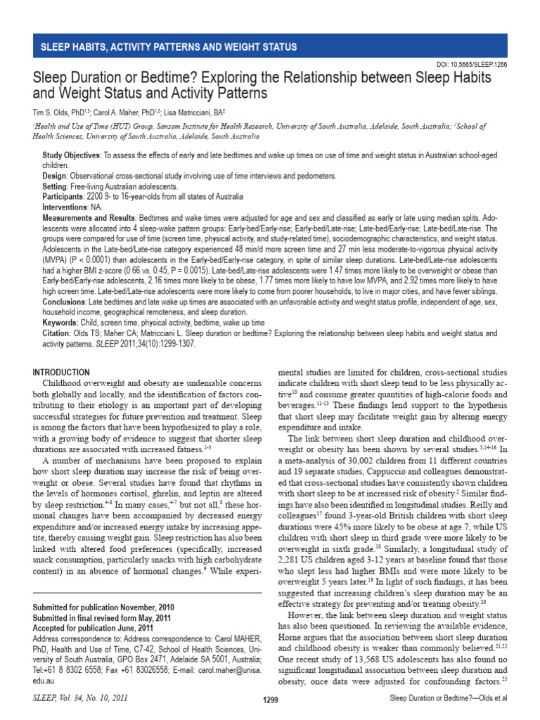 Sleep Habits and Childhood Obesity Risks | PDF | Sleep | Determinants ...