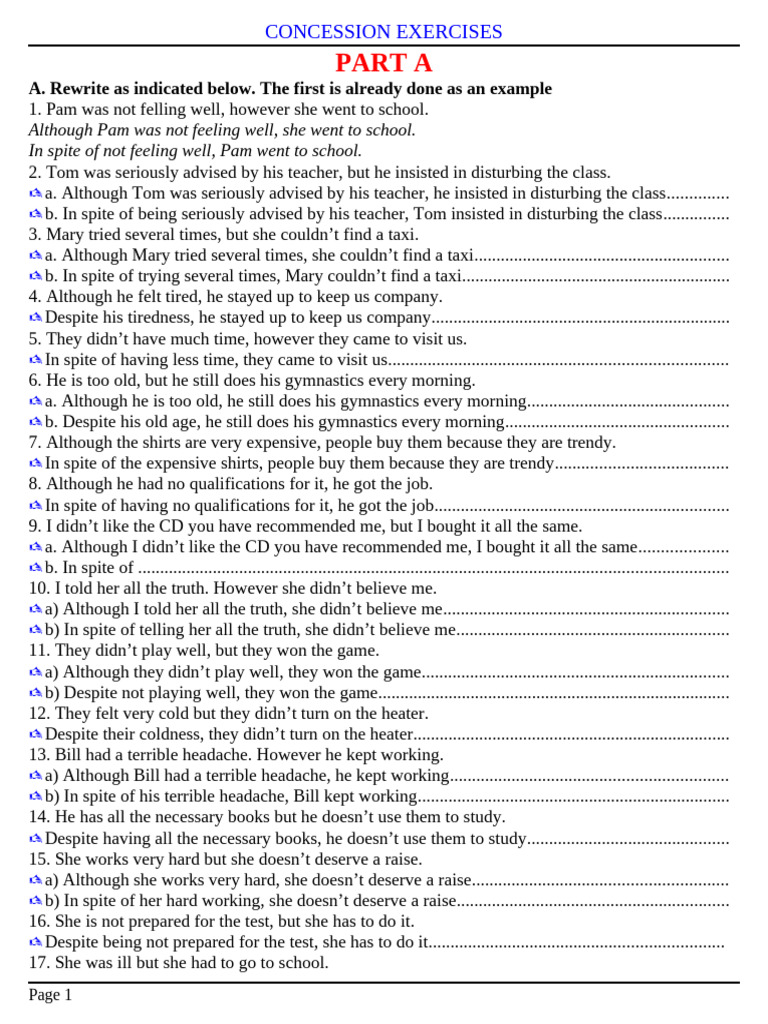 Concession Sentence Exercises | PDF
