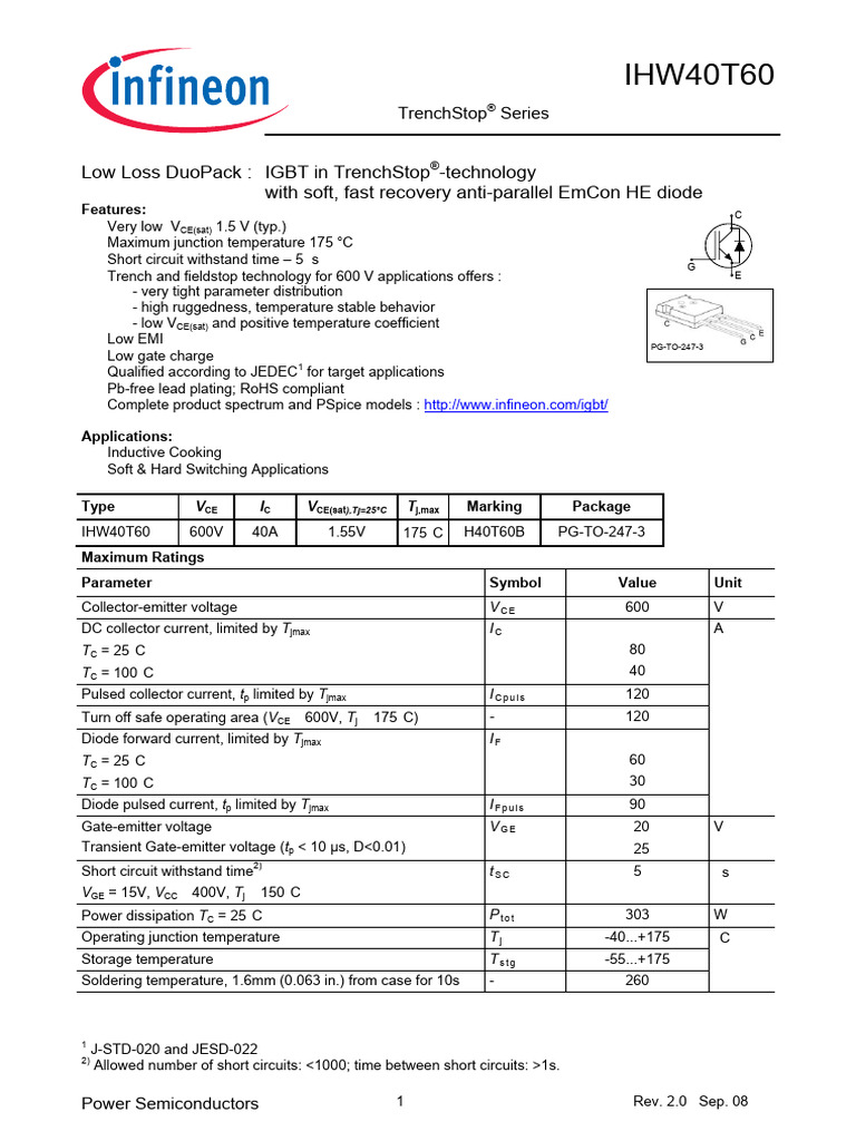 IHW40T60 | PDF | Diode | Electric Power