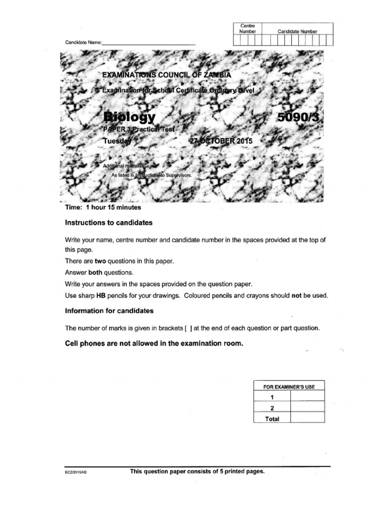 2015 Biology Paper 3 Past Paper | PDF