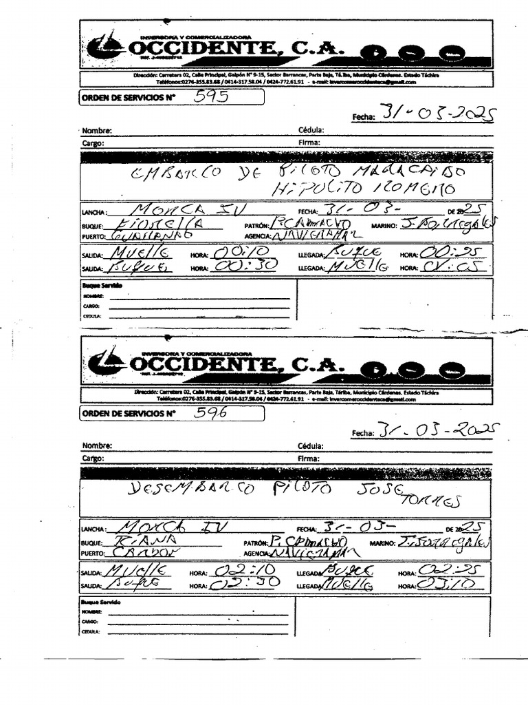 Ordenes de Servicio Del 31 de Marzo Al 01 - 04 - 2025 | PDF