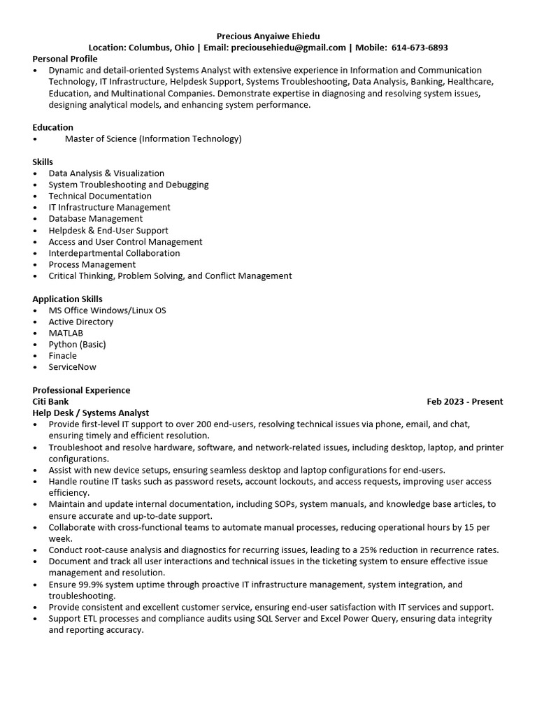 Systems Analyst Profile - IT Expertise | PDF | Microsoft Sql Server ...