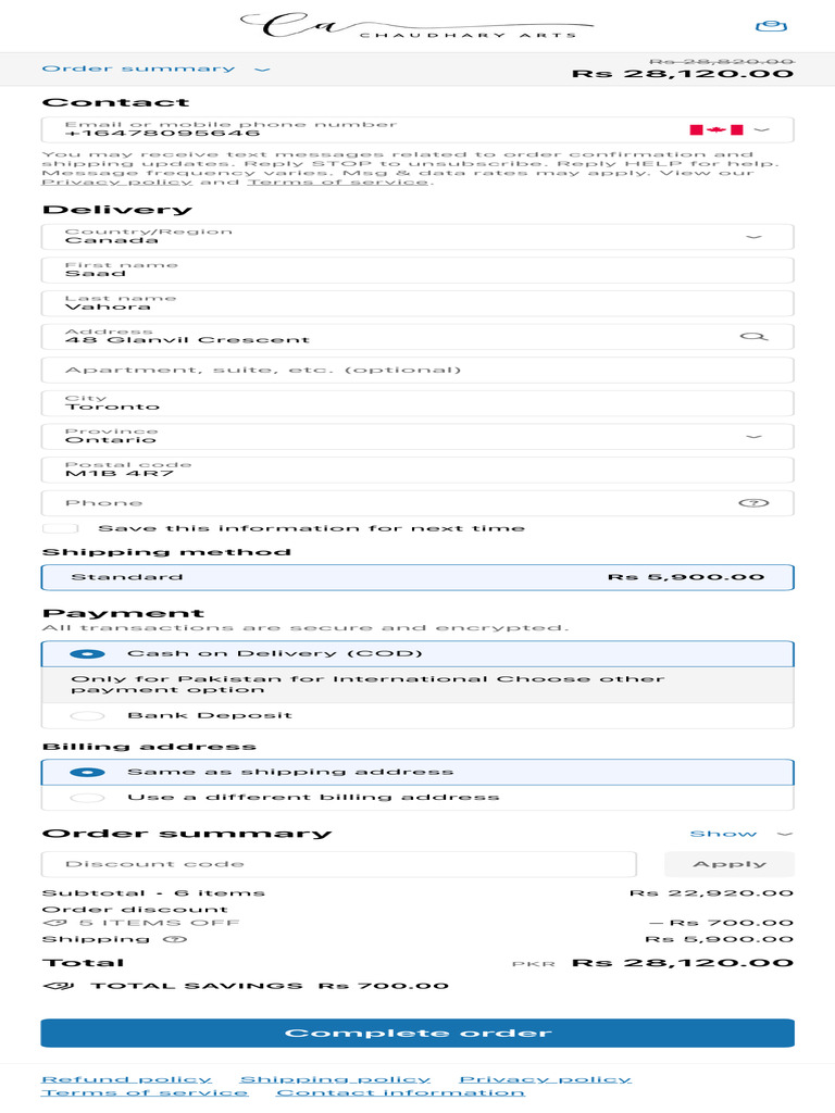 Order Confirmation and Shipping Details | PDF