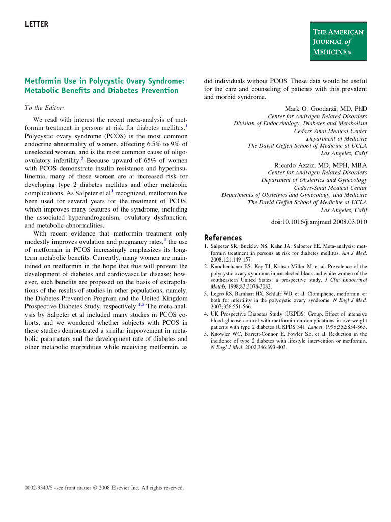 Metformin Benefits in PCOS Management | PDF | Polycystic Ovary Syndrome ...