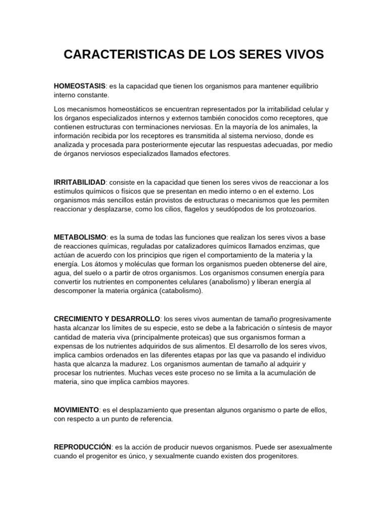 Caracteristicas de Los Seres Vivos | PDF | Organismos | Reproducción