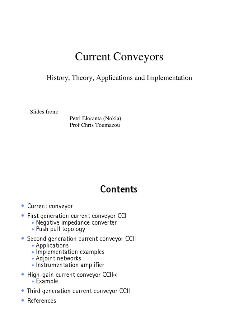 Current Conveyors | PDF | Operational Amplifier | Amplifier