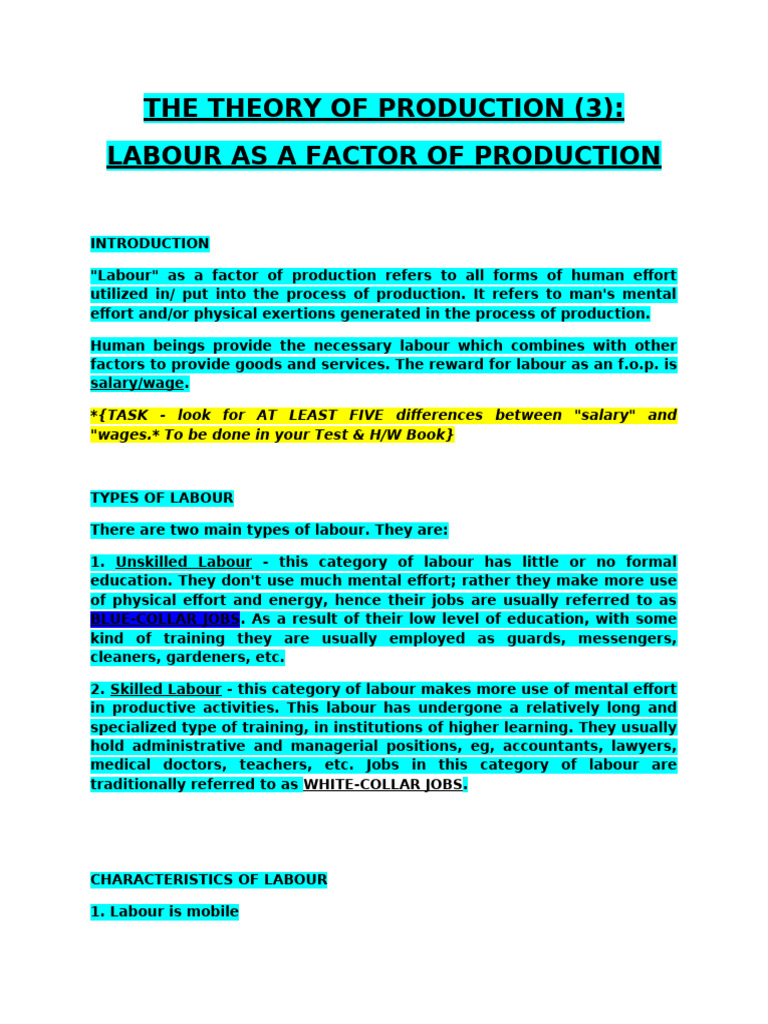 Understanding Labour as a Production Factor | PDF | Labour Economics ...