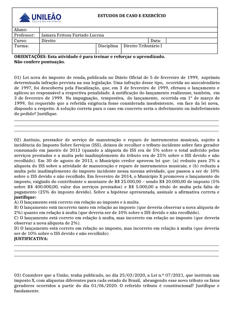 Exercício e Estudos de Caso - Princípios - Parte 3 | PDF | Impostos