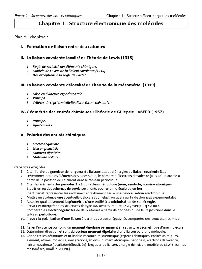 Structure électronique des molécules chimiques | PDF | Liaison chimique ...