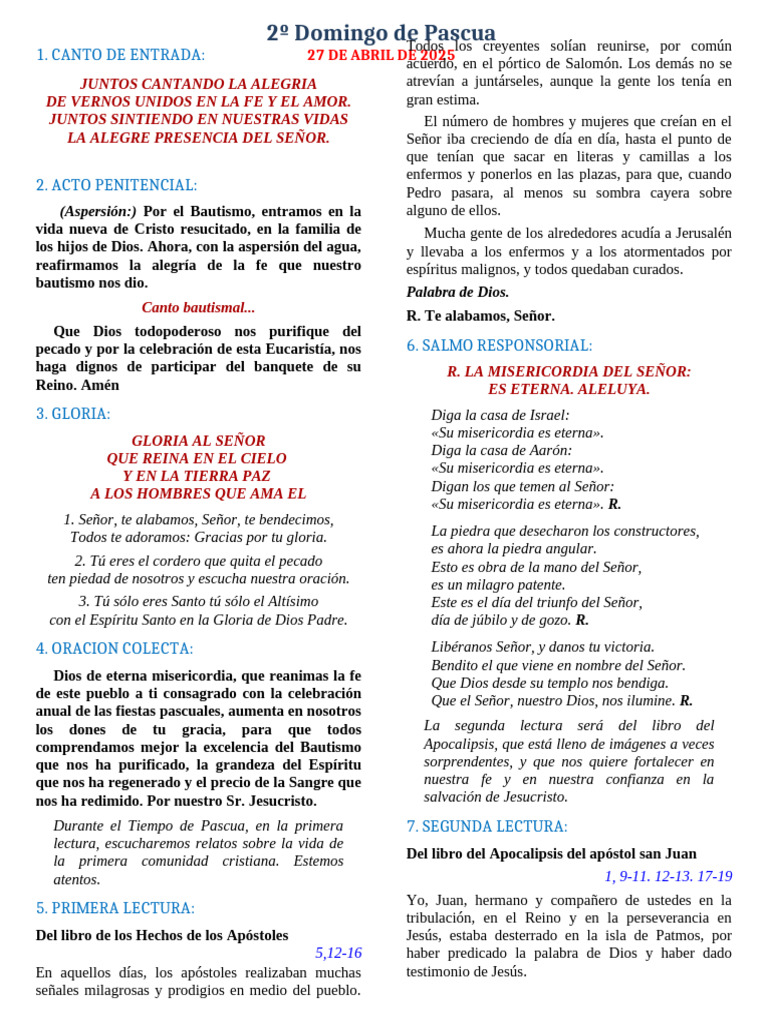 Liturgia del 2º Domingo de Pascua 2025 | PDF | La resurrección de Jesús ...