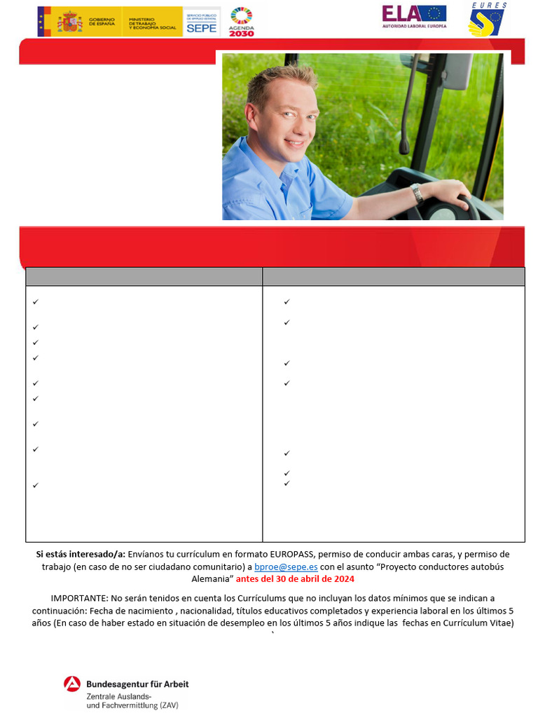 Oferalemania21marzo Bus Driver | PDF | Licencia de conducir | Alemania